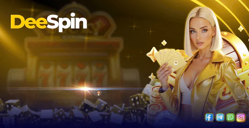 DeeSpin Casino promotions DeeSpin Casino promotions banner with the DeeSpin host holding gold playing cards